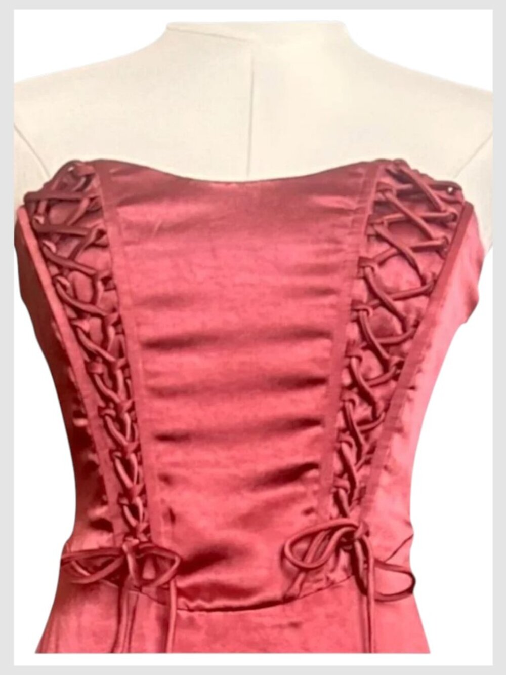 Lulu’s Strapless Satin Lace-Up Mini Dress Rusty Rose Size S - Picture 3 of 9